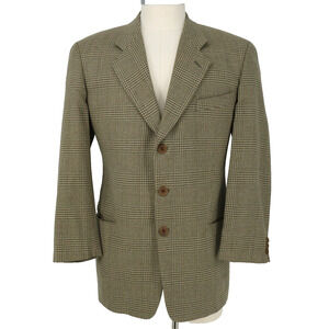 Mani Sport Coat Mens 44R Jacket Wool Silk Beige Brown Plaid 3 Button Lined Italy